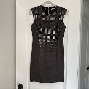 Rebecca Taylor Gray and Silver Studded Cap Sleeve Cocktail Dress